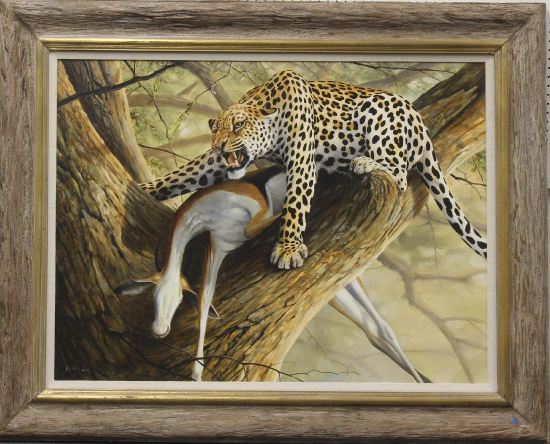 Grant Hacking Leopard In a Tree Oil Painting on Canvas (1 of 2)
