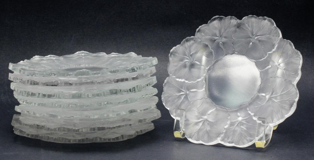 8 pcs Lalique France Frosted Crystal Leaf Plates (1 of 3)