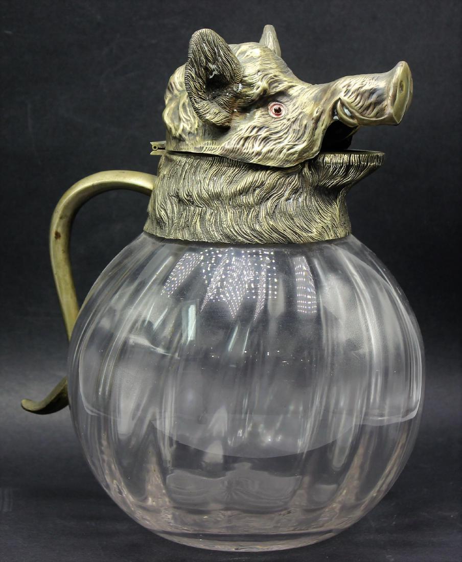 Spanish Valenti Boars Head Silverplate Pitcher Glass (1 of 1)