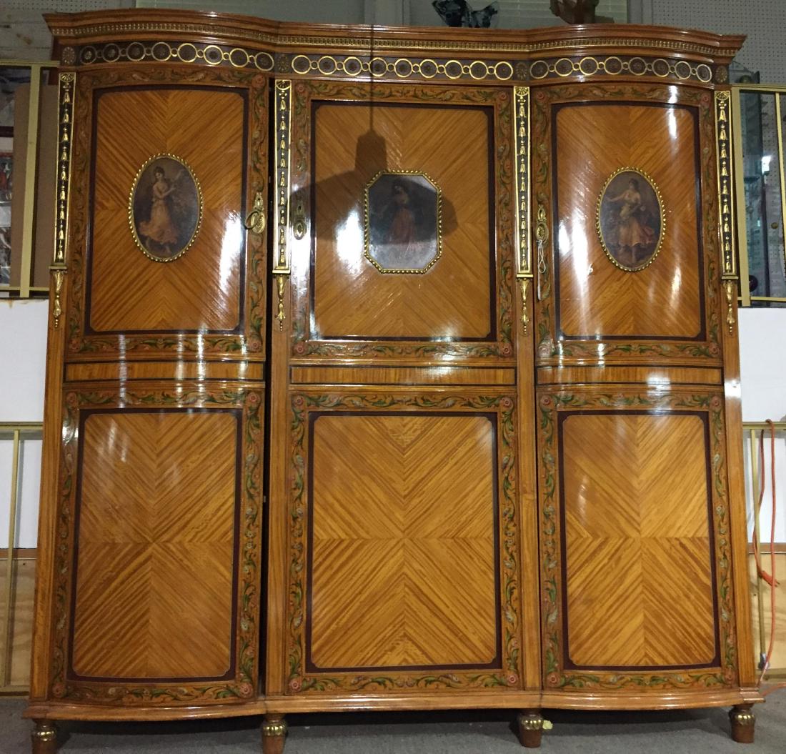 Antique English Adams Style Walnut Hand Painted 3 Door (1 of 9)