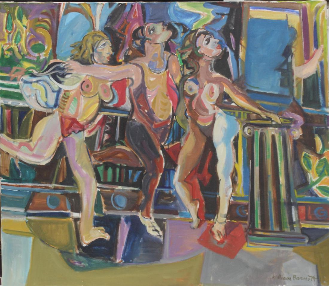William Barnett "Dancers" Oil on Canvas Painting 46" w (1 of 3)