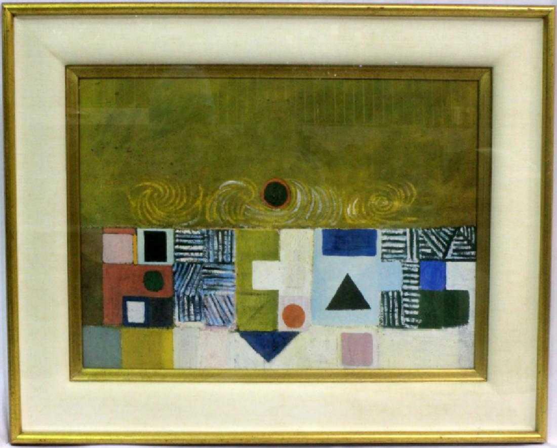 Victor Pasmore 1950 Square Motif Blue and Gold: Victor Pasmore 1950 Square Motif Blue and Gold The Eclipse Oil on Paper; measures 16 1/2" high x 22 1/2" wide in 4" frame