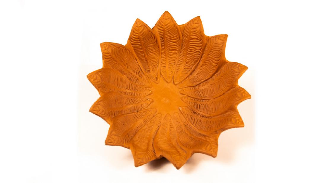 Bennington Potters Vermont 1941 David Gil Terracotta: Bennington Potters Vermont 1941 David Gil Terracotta Bread Basket Bowl 4" high x 11" diameter