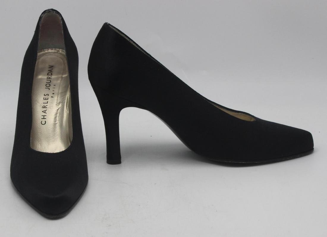 Charles Jourdan black silk pumps: Charles Jourdan black silk pumps. Size=7 1/2, heel height=3 1/2"