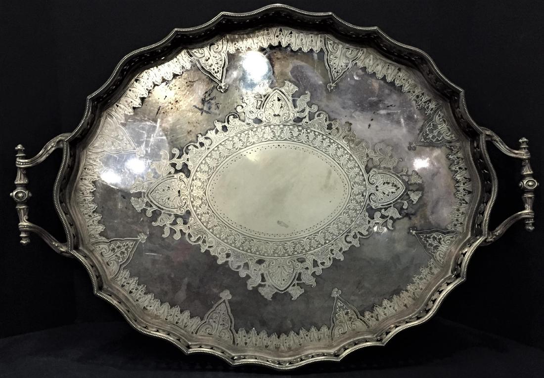 Massive antique victorian serving tray with hallmarks (1 of 4)