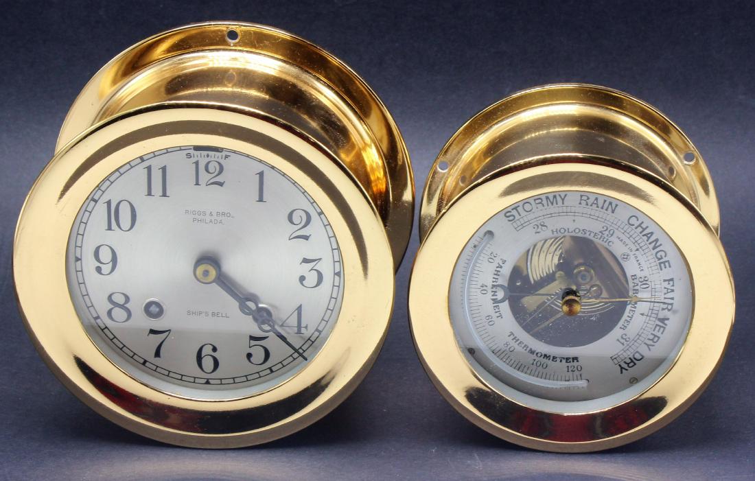 Chelsea ships brass clock and bell barometer (1 of 6)