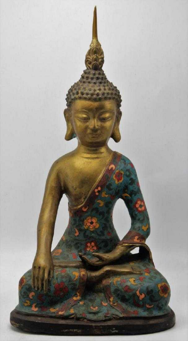 Antique Chinese Bronze & Cloisonne Buddha Figurine (1 of 4)