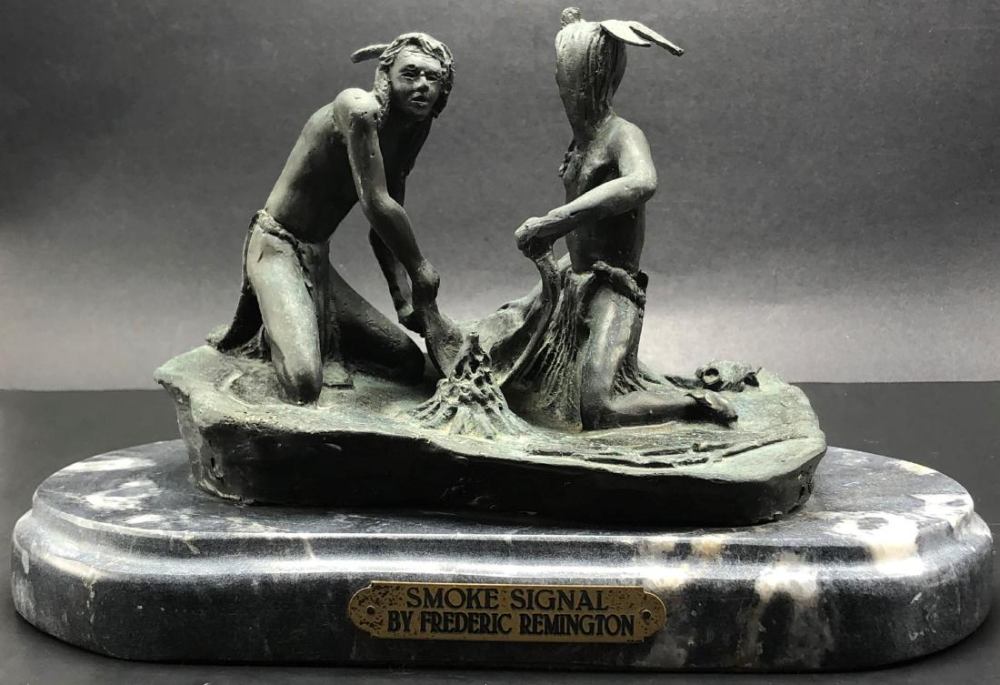 After Frederic Remington Smoke Signal Bronze & Marble (1 of 2)