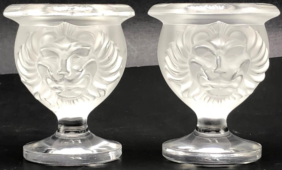 Lalique France Crystal Lion Head Vases 2Pcs. (1 of 3)