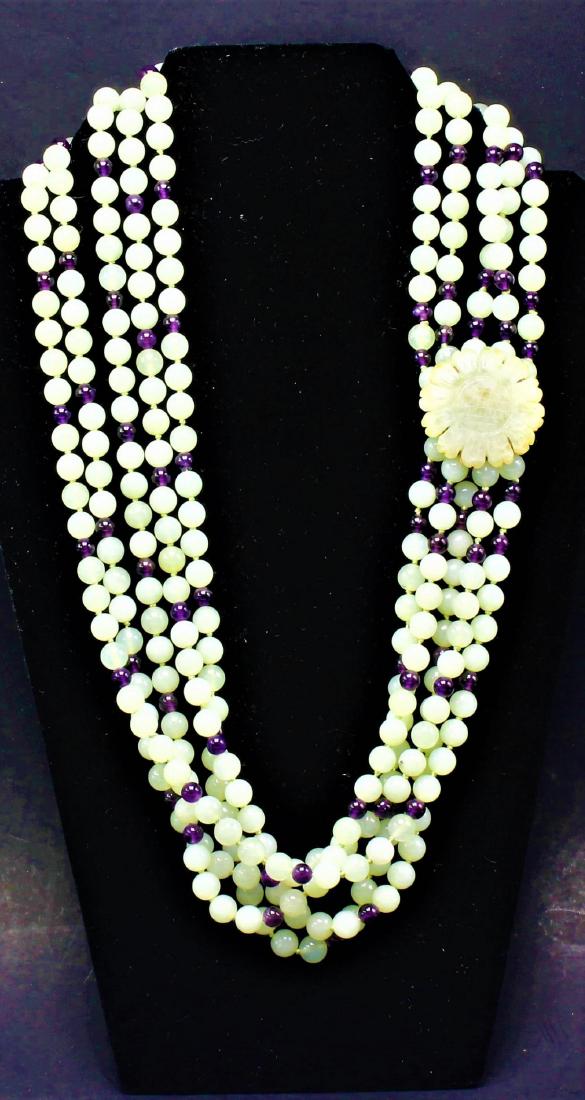 14k YG Long Jade Amethyst 5 Stand Necklace With Carved (1 of 5)
