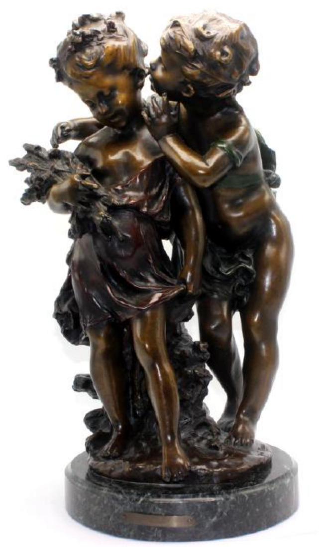 After Auguste Moreau Whispering Children's Bronze & (1 of 3)