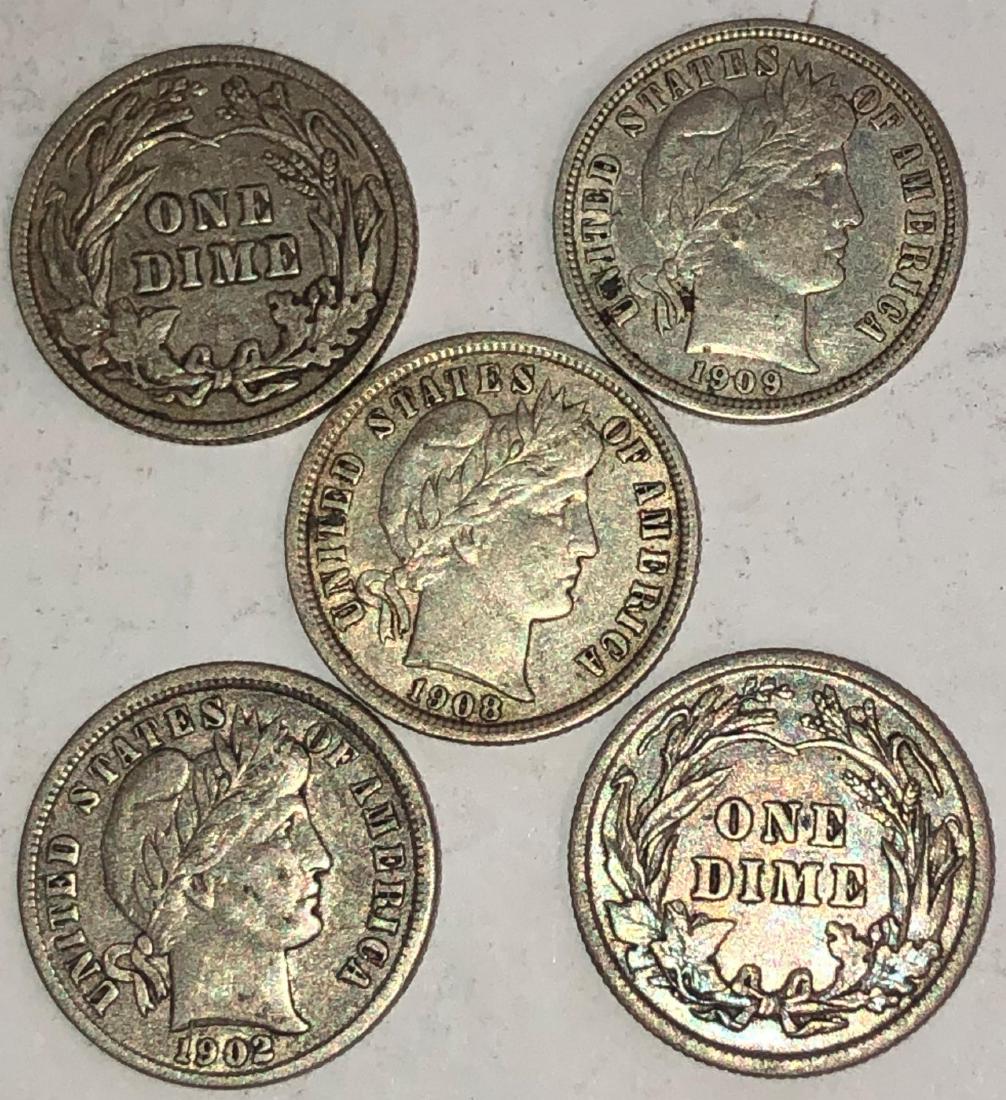 Five 1902-1909 United States Dimes (VF-XF) (1 of 2)