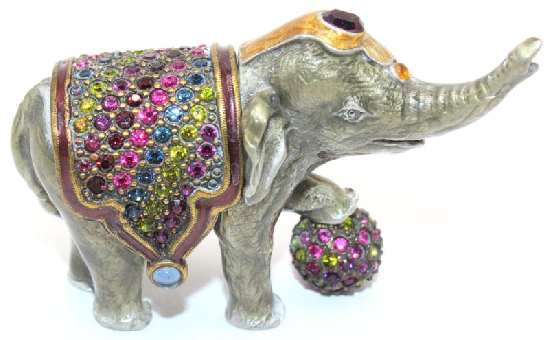 Jay Strongwater Swarovski Crystal Elephant with Ball: Jay Strongwater Swarovski Crystal Elephant with Ball Trinket Box. Measures - 2" h x 2.75" long.