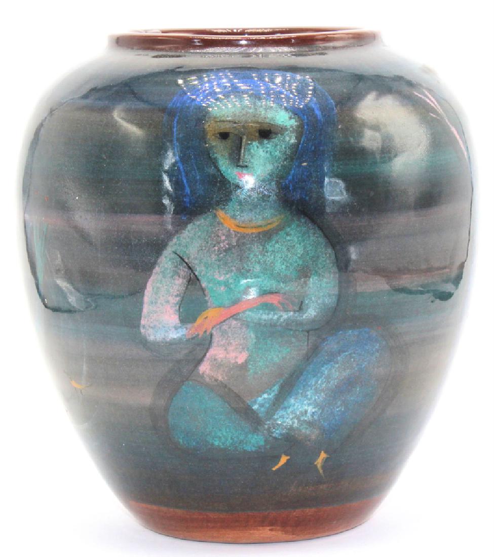 Polia Pillin Art Pottery Vase: Polia Pillin Art Pottery Vase. Measures - 7.25" h x 6.5" w.