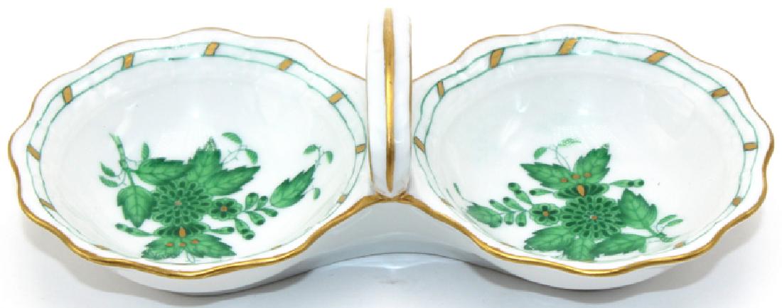 Herend Hungary Chinese Bouquet Green Hand Painted: Herend Hungary Chinese Bouquet Green Hand Painted Porcelain Salt Cellar. Measures - 1.25" h x 5.5" long.