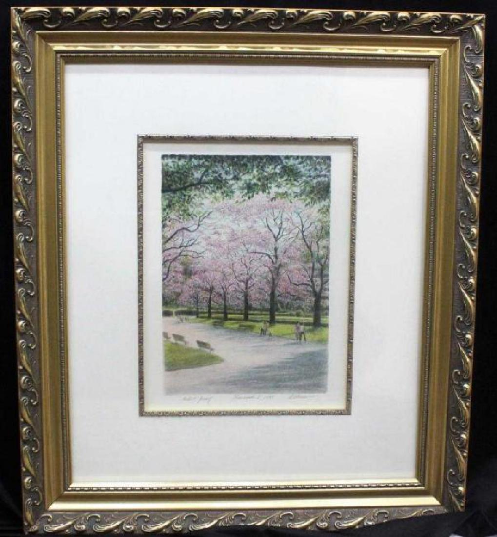 Harold Altman (American, b.1924 - 2003) Lithograph Park: Harold Altman (American, b.1924 - 2003) Lithograph Park Promenade Signed. 1924-2003. Signed lower right in pencil. Measures - 14.5" h x 11" w, 7" matte & frame.