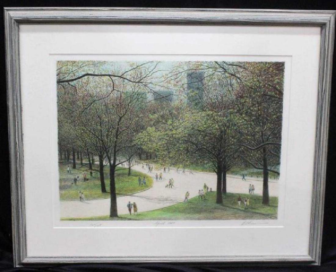 Harold Altman (American, b.1924 - 2003) Park April 1987: Harold Altman (American, b.1924 - 2003) Park April 1987 Lithograph. Pencil signed & numbered 120//285. Measures - 14" h x 19" w, 3.5" matte & frame.