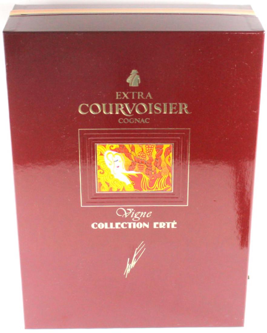 Erte Distillation courvoisier cognac #2: Sealed Romain Erte de tirtoff Distillation bottle number J9370 in fitted presentation box with certificate of authenticity bottle measures 10" H X 6 1/2" W
