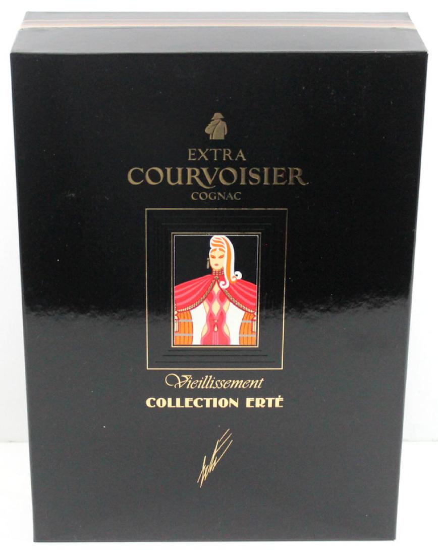 Erte Distillation courvoisier cognac new with box: Sealed Romain Erte de tirtoff distillation courvoisier bottle number C2921 with certificate of authenticity measures 10" H X 6 1/2" W