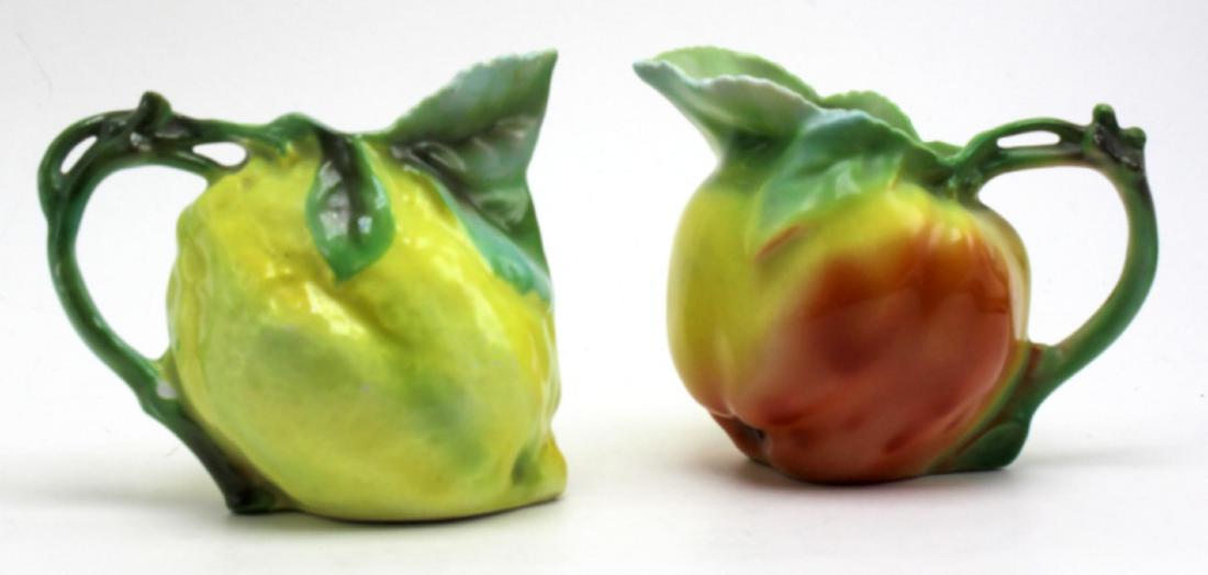 Pair of Royal Bayreuth Bavarian apple and lemon: Porcelain Royal Bayreuth apple and lemon creamers measures 3 3/4" H