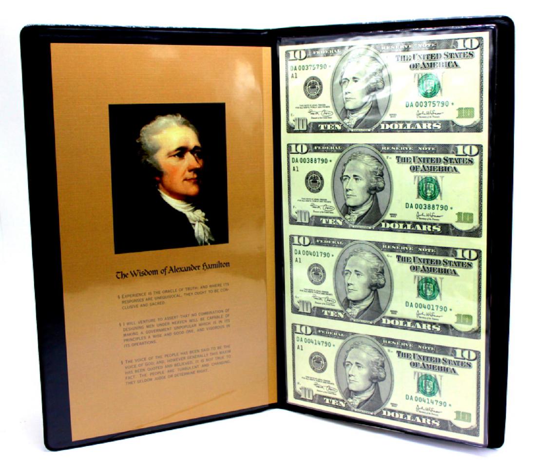 USA uncut sheets of four 2003 ten dollar bills: Sheet of 4 2003 ten dollar bills with certificate