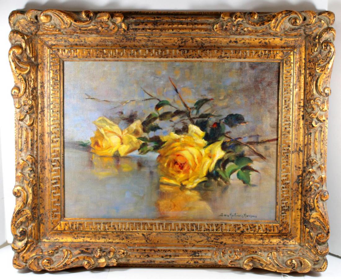 Signed Sara Martinez Maresma 20th Century Still Life: Sara Martinez Maresma oil painting on canvas signed lower right measures 11 1/4" H x 15 1/2" W frame is 3 1/2