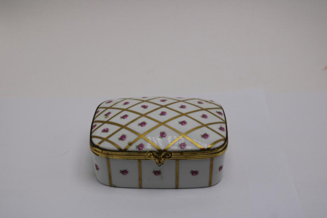 Pair of Limoge France Hand Painted Porcelain Box: France limoge hand painted porcelain box of two pcs measures 1 3/4" H