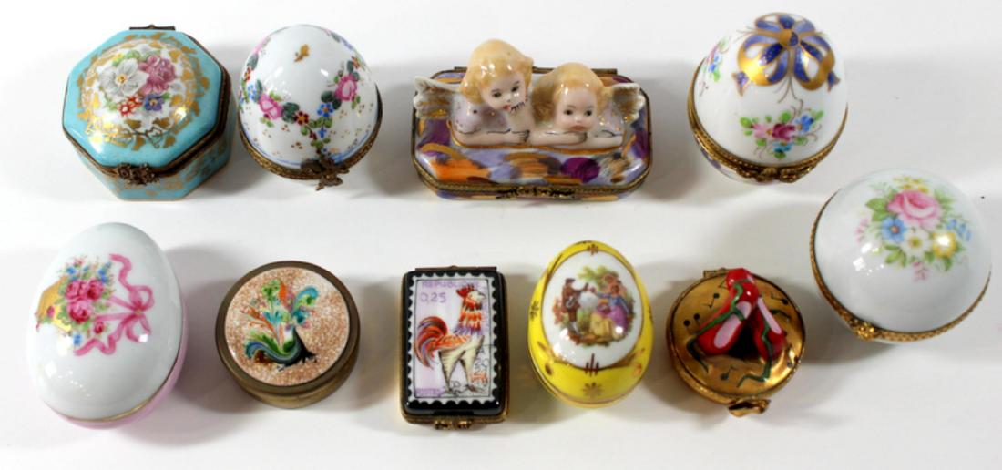 Set of Ten Limoge France Hand Painted Trinket Box: Limoge france hand painted porcelain trinket box