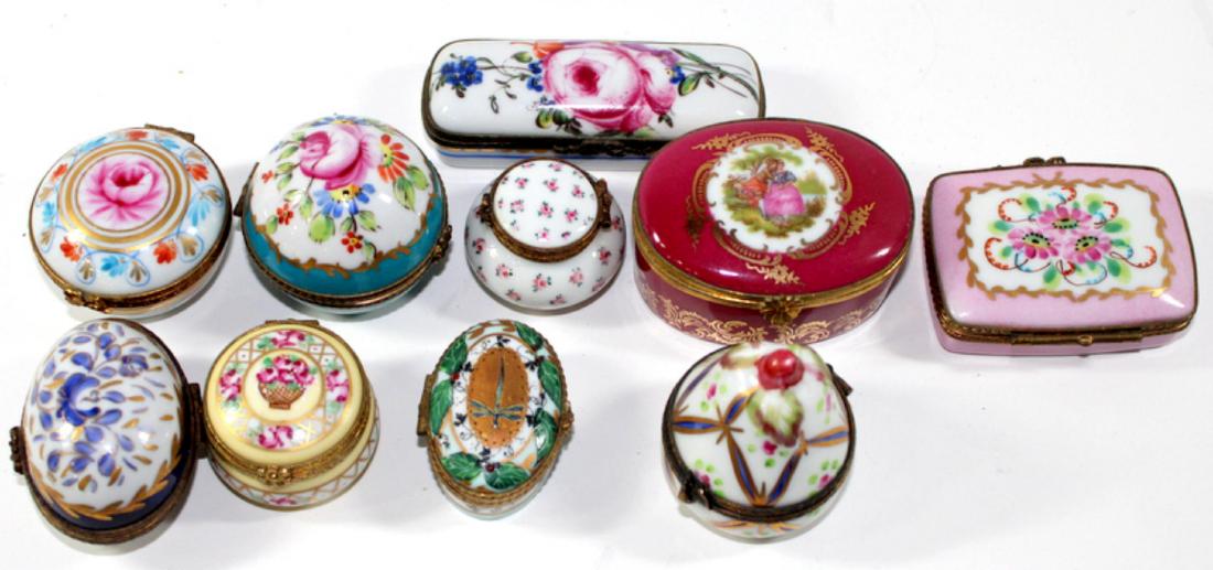 Set of Ten Limoge France Hand Painted Trinket Box: Limoge france hand painted porcelain trinket box