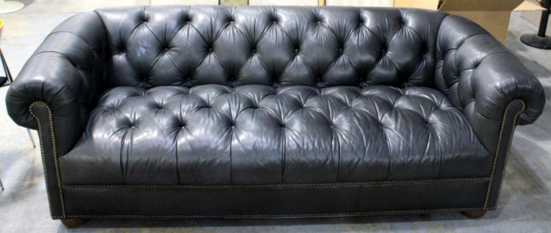 Chesterfield Black Leather Sofa: Chesterfiled black leather sofa measures 31" H x 56" L x 37"