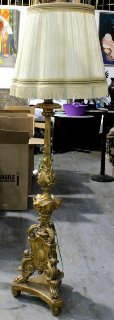 Louis XV Style Gilt Wood Floor Lamp: Louis xv style gilt wood floor lamp measures 48" high