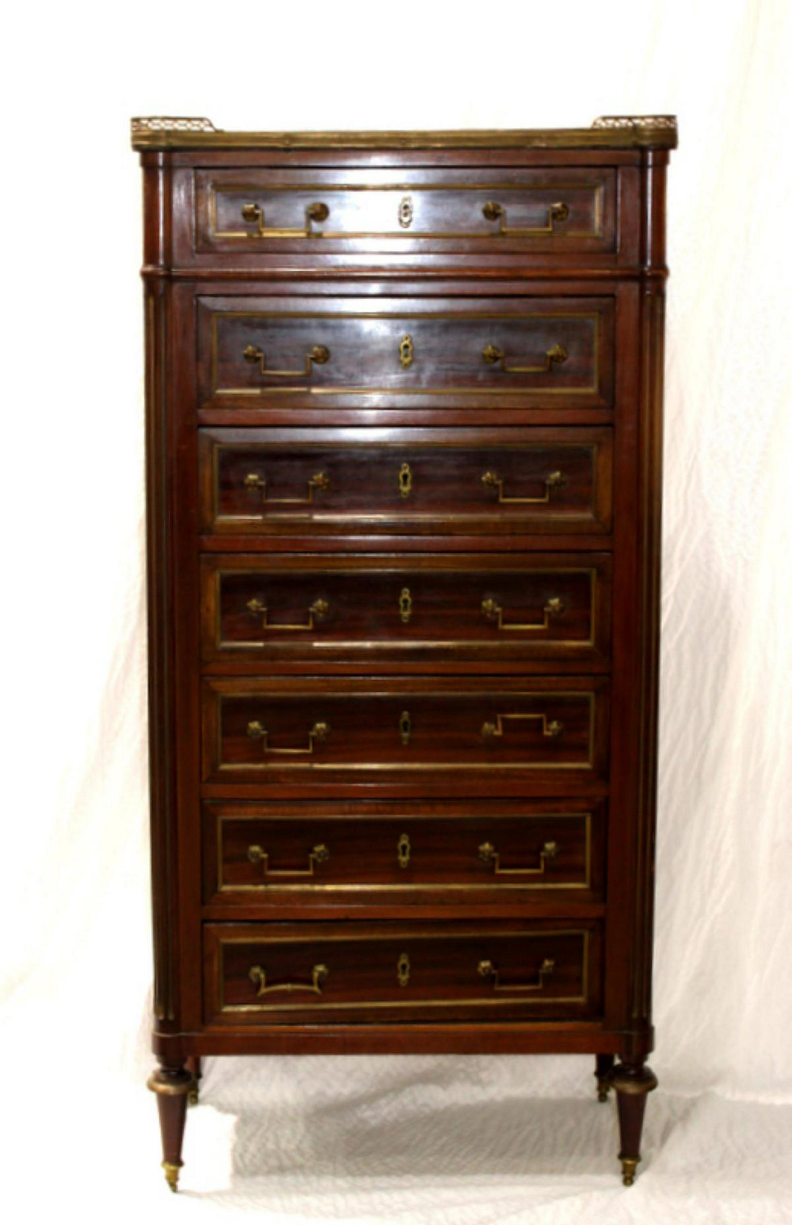 Antique Louis XVI Bronze Mounted Marble Top: Antique Louis xvi bronze mounteed marble inset table measures 57 3/4" x 27" x 14"