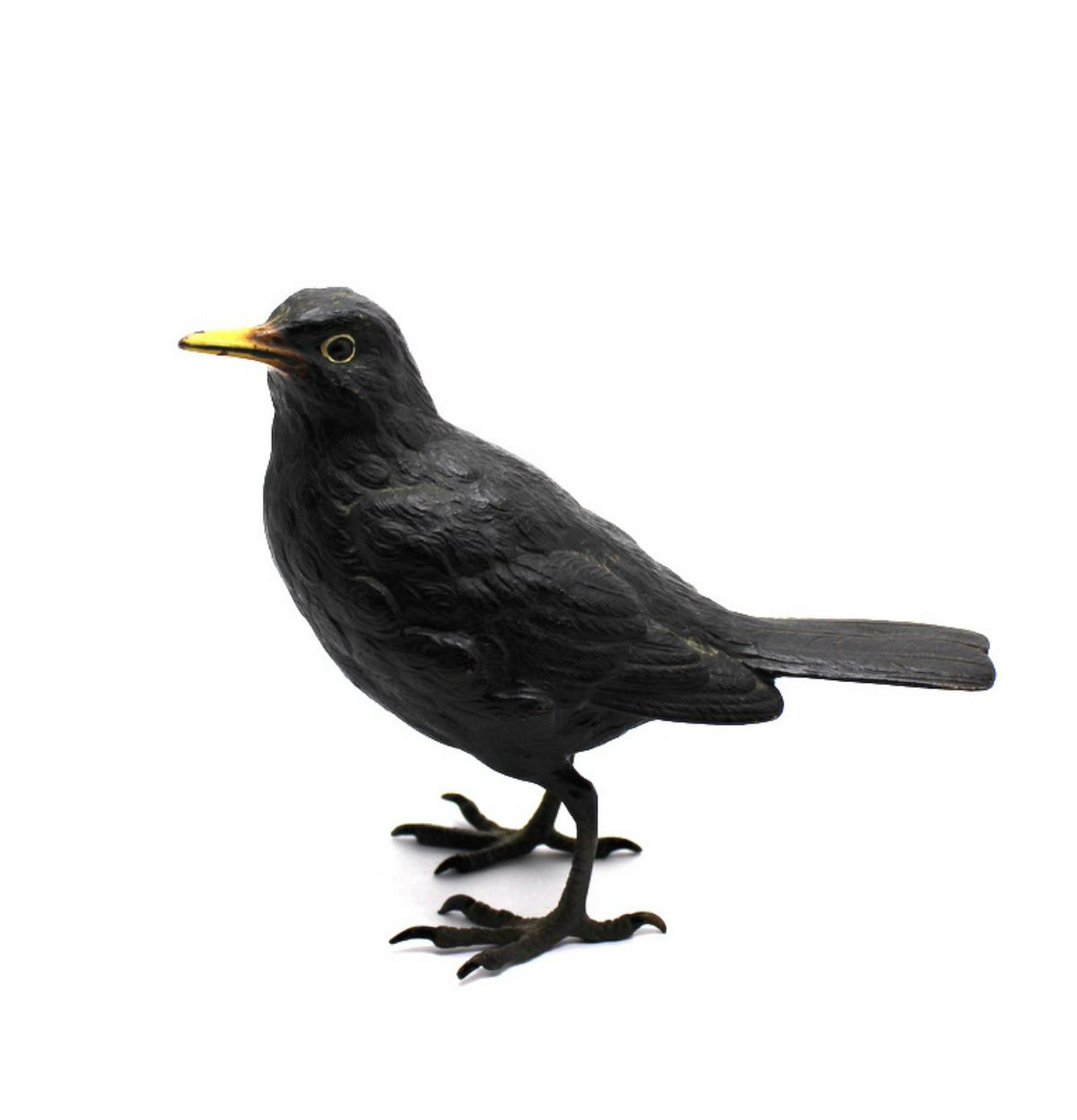 Antique Vienna Coldpainted Bronze Blackbird: Antique austrian vienna coldpainted bronze blackbird signed Franz Bergman measures 5" x 3"