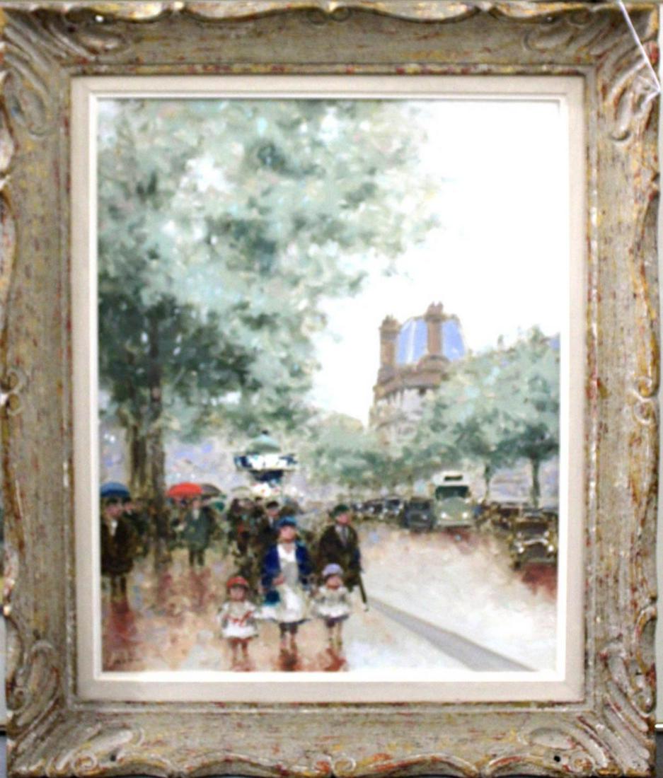Signed Andre Gisson Oi Painting on Canvas: Andre Gisson ( American, 1921-2003) street scene oil painting on canvas signed lower left measures 19 1/2" x 15 3/4 frame is 3"