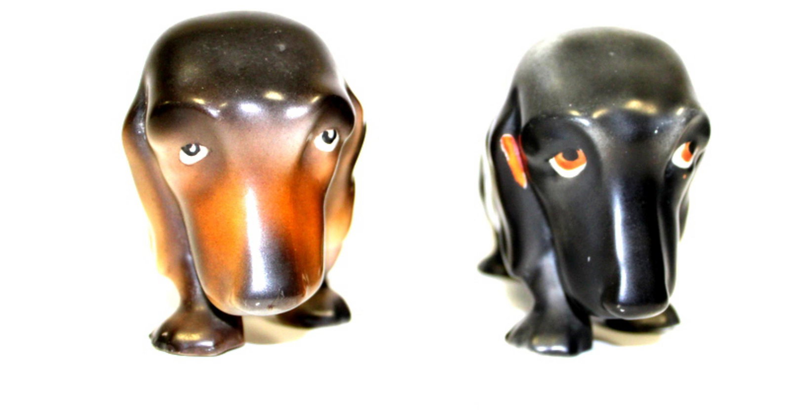 Pair of Royal Bayreuth Bavarian Porcelain Dog Candy: pair of royal bayreuth bavarian porcelain weiner dog candy dishes measures 5" L