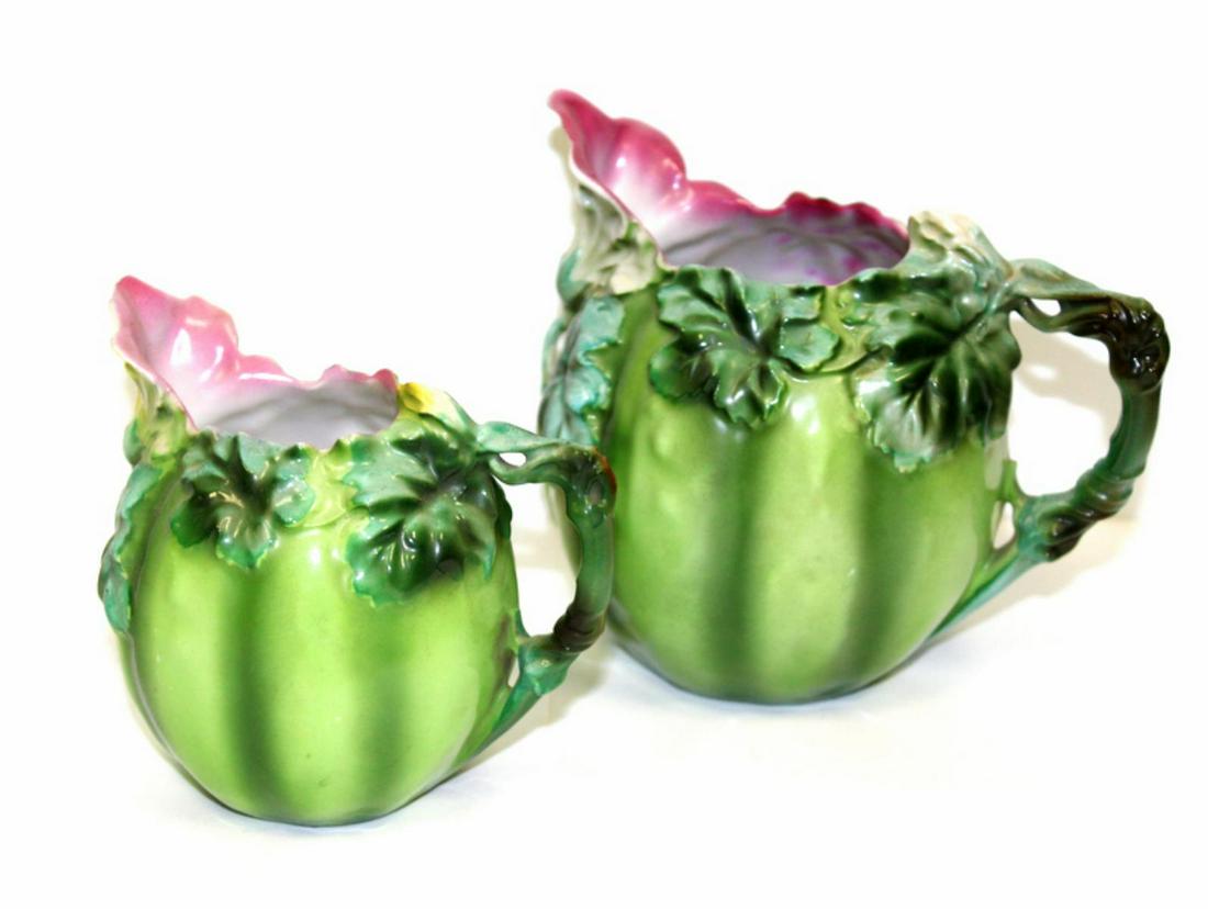 Pair of Royal Bayreuth Bavarian Watermelon Creamers: Pair of royal bayreuth bavarian watermelon creamers measures 3 3/4" H