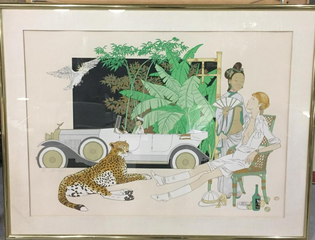 Signed Philippe Henri Noyer Lithograph: Philippe Henri Noyer lithograph rolls royce pencil signed & numbered 138/150 measures 34" H x 47" W frame & matte is 4"
