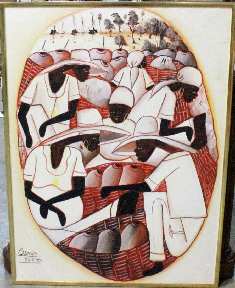 Signed Laurent Casimir Abstract Oil on Canvas: Laurent Casimir (Haiti, 1928-1990) abstract oil on canvas signed lower left measures 38 1/2" x 29" frame is 3/4"