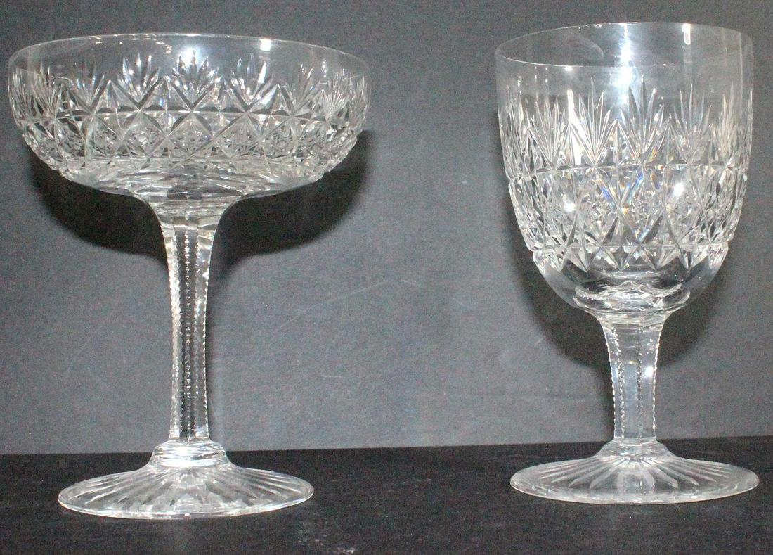 13 pcs Thomas Webb Wellington pattern glasses: Thomas Webb Wellington pattern glasses includes 10 water goblets & 3 champagne glasses measure 5 1/2" H marked on bottom