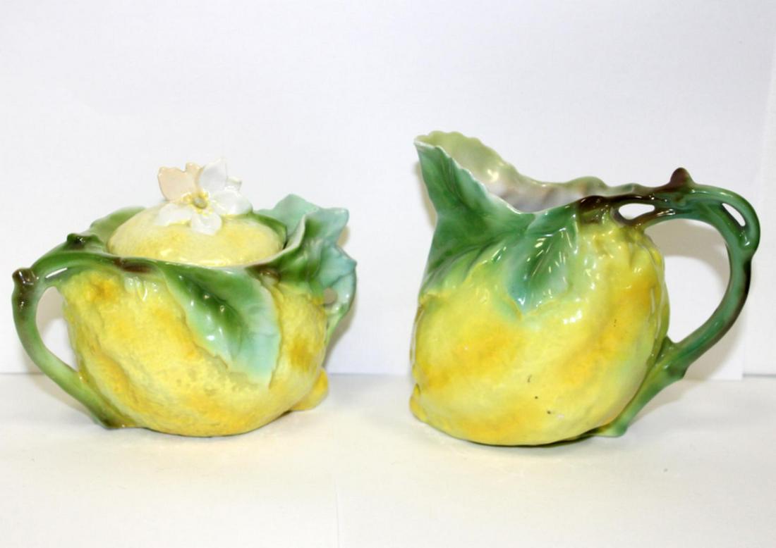 Royal Bayreuth Lemon Creamer & Sugar Bowl: royal bayreuth porcelain lemon creamer & sugar bowl measures 3 3/4" x 3 1/2"