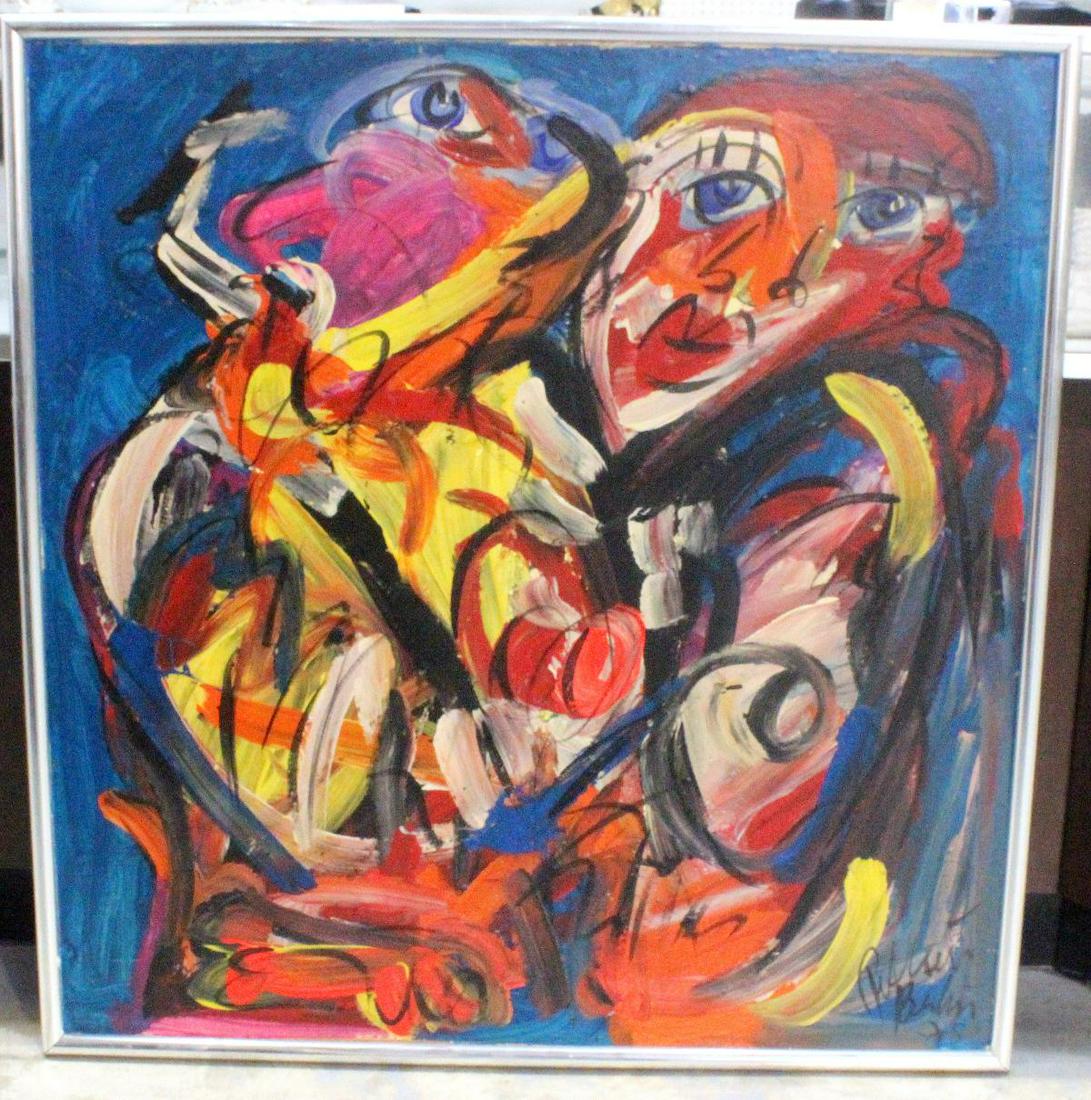 Signed & Dated Peter Keil Acrylic on Board: Peter Keil ( german b 1942) acrylic on board abstract faces signed & dated lower right measures 36" x 35" frame is 1"