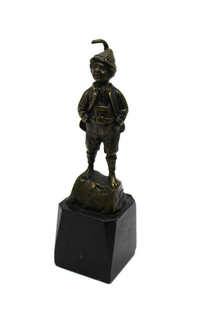 Signed Julius Schmidt Felling Small Bronze Statue: Julius Schmidt Felling ( germany, 1895-1930) bronze statue on marble base signed measures 7 1/4" H