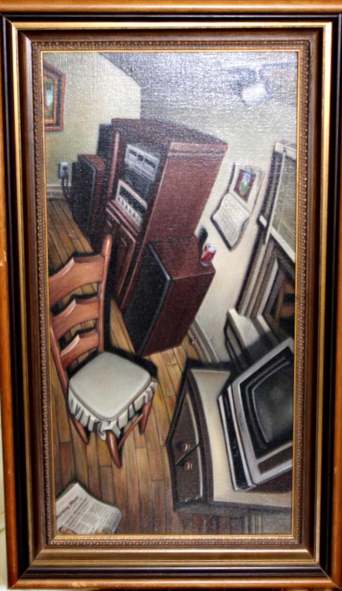 Signed Tom Pribyl Oil on Linen: Tom Pribyl oil on linen signed pribyl measures 17 1/2" x 8 3/4" frame is 2"