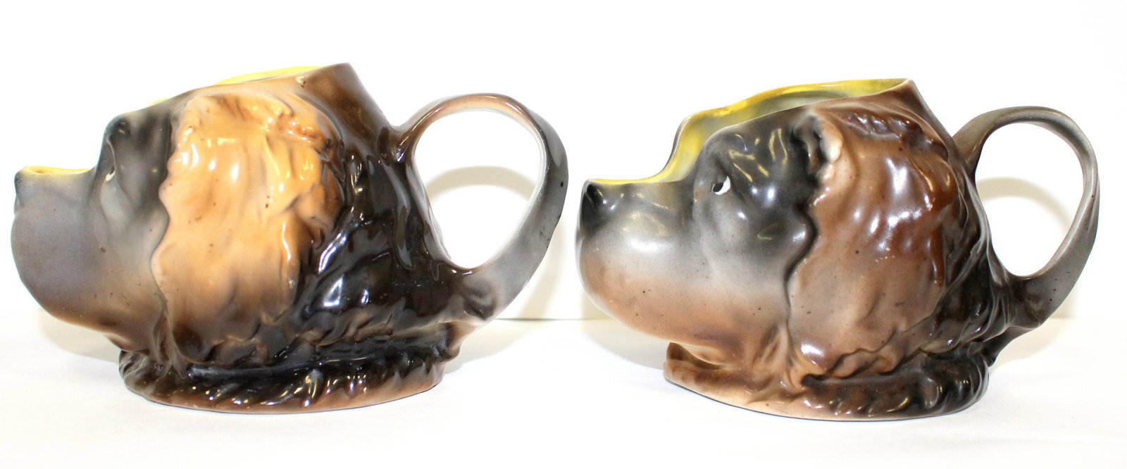Pair of Royal Bayreuth Saint Bernard Creamers: Pair of royal bayreuth saint bernard creamers measure 3" H