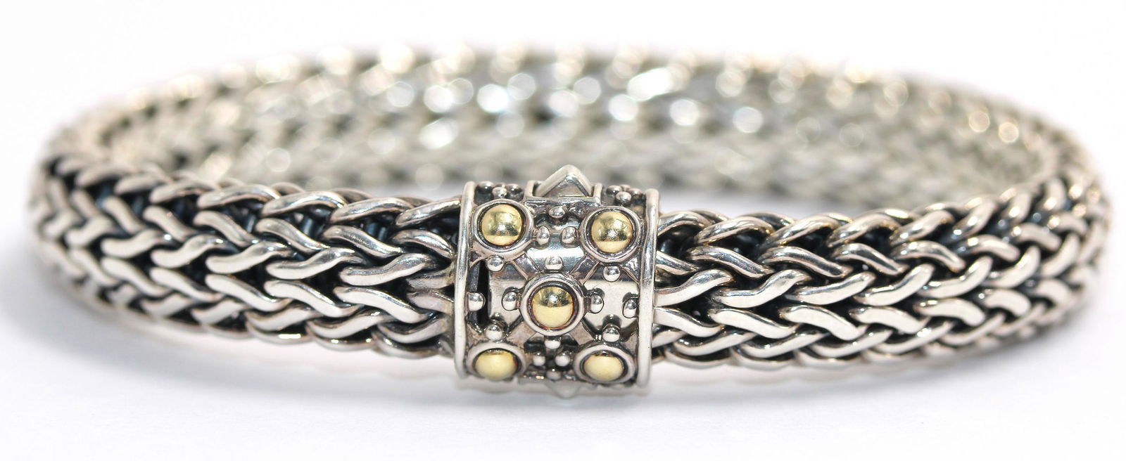 John Hardy 18kt & Sterling Silver Dot Bracelet: John Hardy 18kt & sterling silver dot bracelet measures 8" L