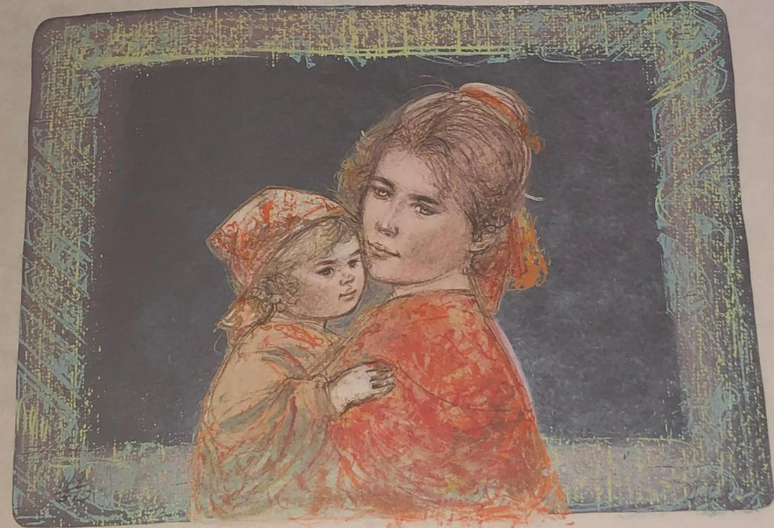 Signed Edna Hibel Lithograph: Edna Hibel lithograph martha & iris limited edition signed & numbered 149/375 signed lower right measures 19 1/2" H x 27" W