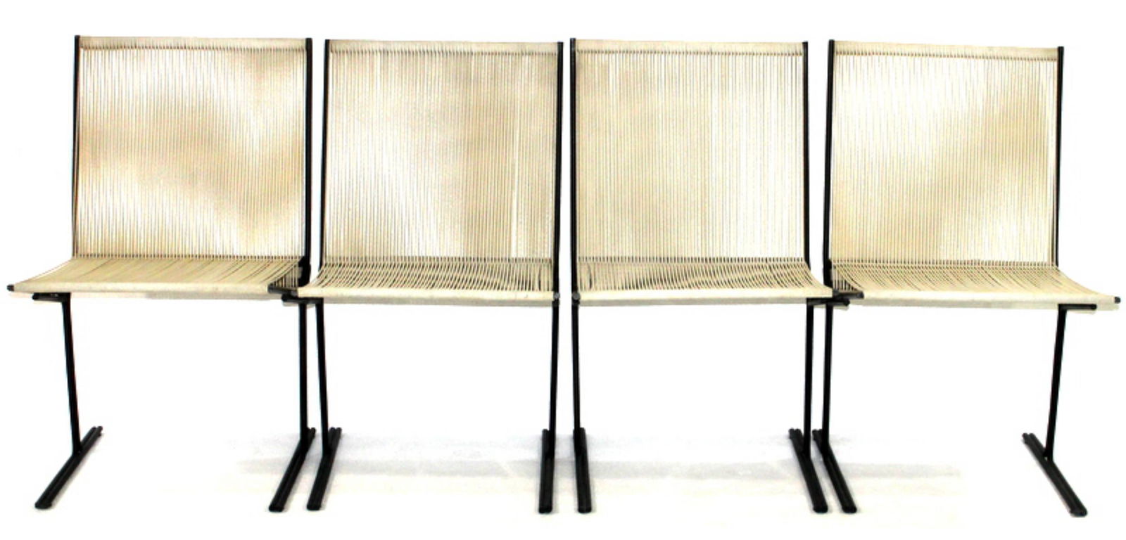 Set of 4 Allan Gould Iron Frame Chairs: Set of 4 Allan Gould chairs iron framed and string chairs by Allan Gould measures 32" x 19" x 18"