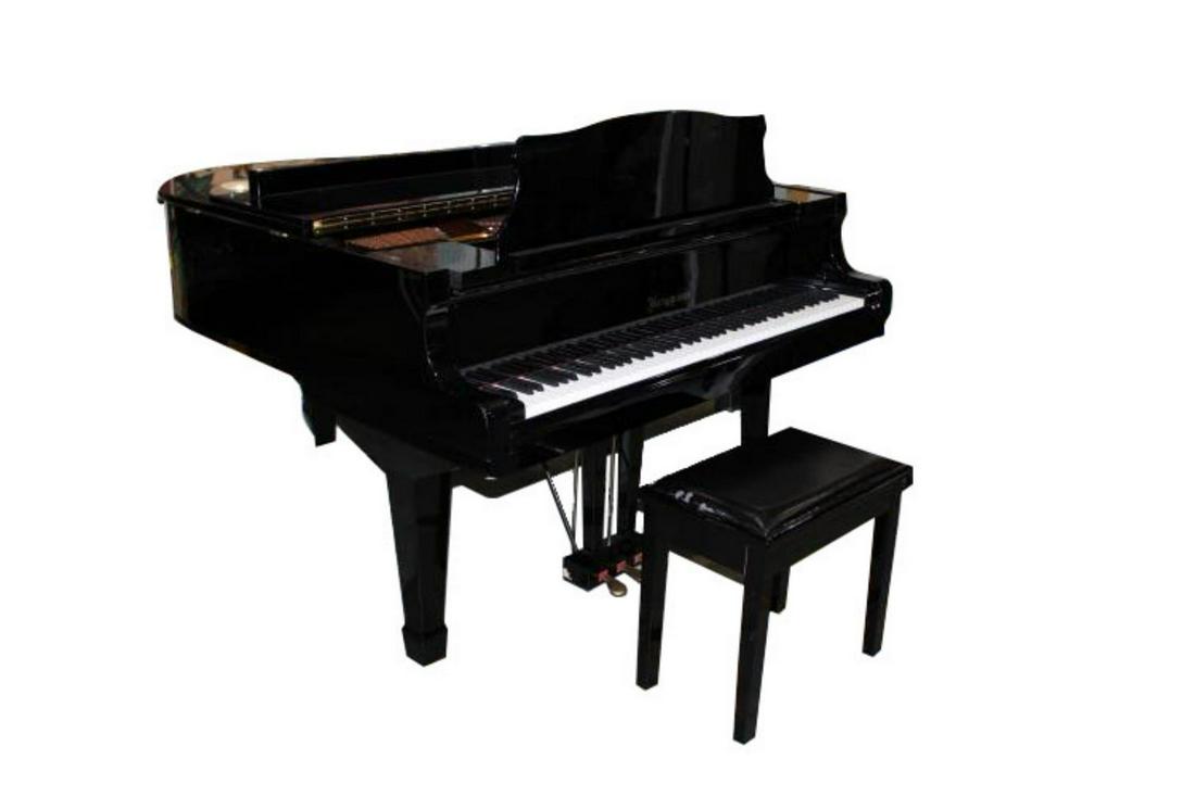 Bergman Heritage Black Baby Grand Piano and Bench: Bergman heritage series ebonized baby grand piano and bench by young chang interior marked tg0019683 measures 39 3/4" x 58 1/2" x 64"