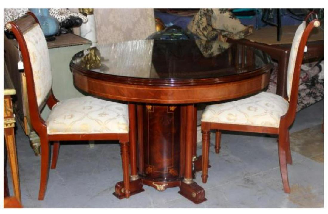Versace Style Round Dinning Table with Four Chairs: Versace style round dinning table with four chairs table measures 32" H x 46" DIA chairs measure 41" x 19" x 21"