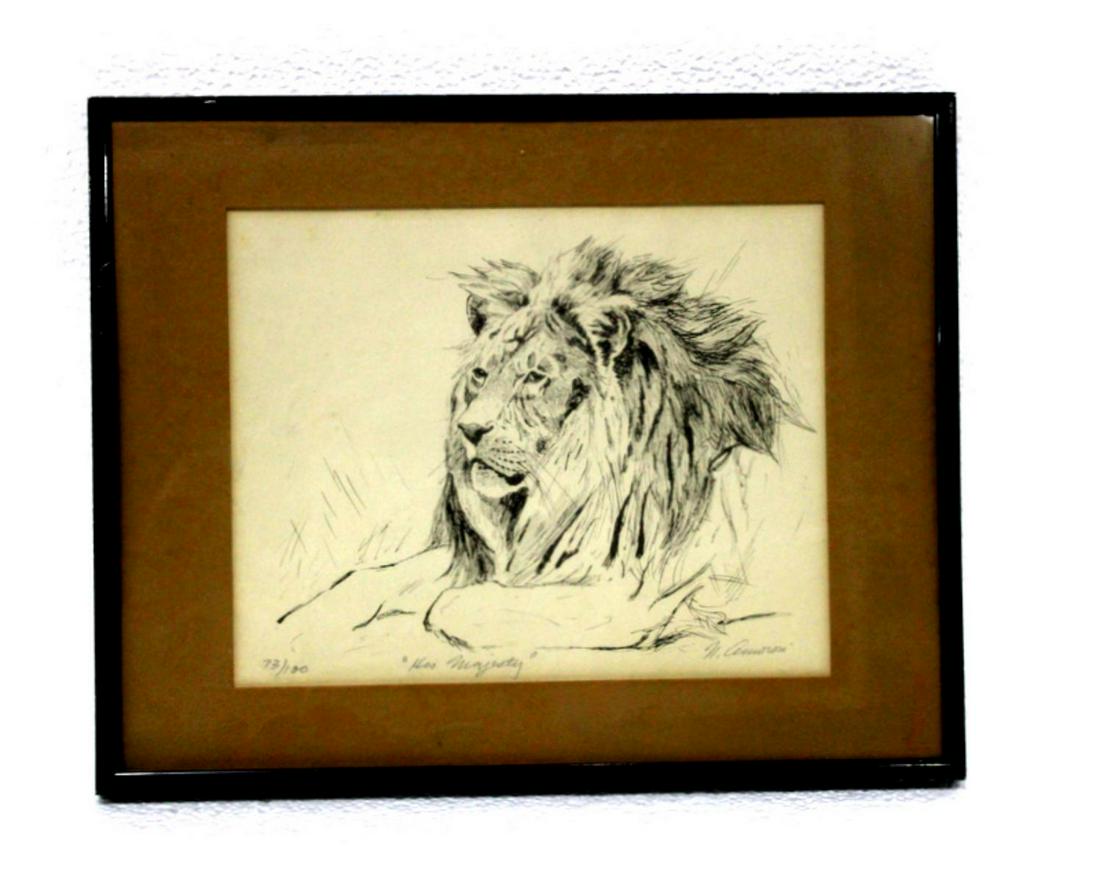 Signed Nicholas Amorosi His Majesty Etching: Nicholas Amorosi etching his majesty pencil signed and numbered 73/100 signed lower right measures 8" x 10" frame and matte is 1 3/4"